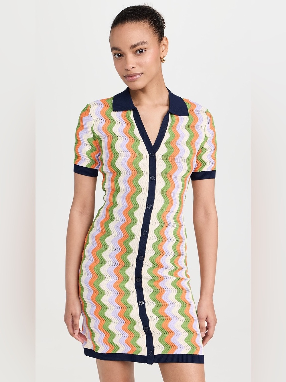 English Factory Wavy Stripes Mini Button Down Knit Dress Size: Small